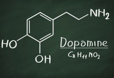 Chemical formula of Dopamine on a blackboard