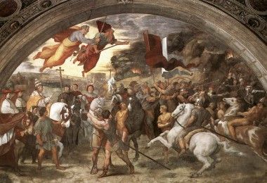 Встреча папы Льва с Аттилой. Фреска Рафаэля в Ватикане (1514 г.) римляне гунны история